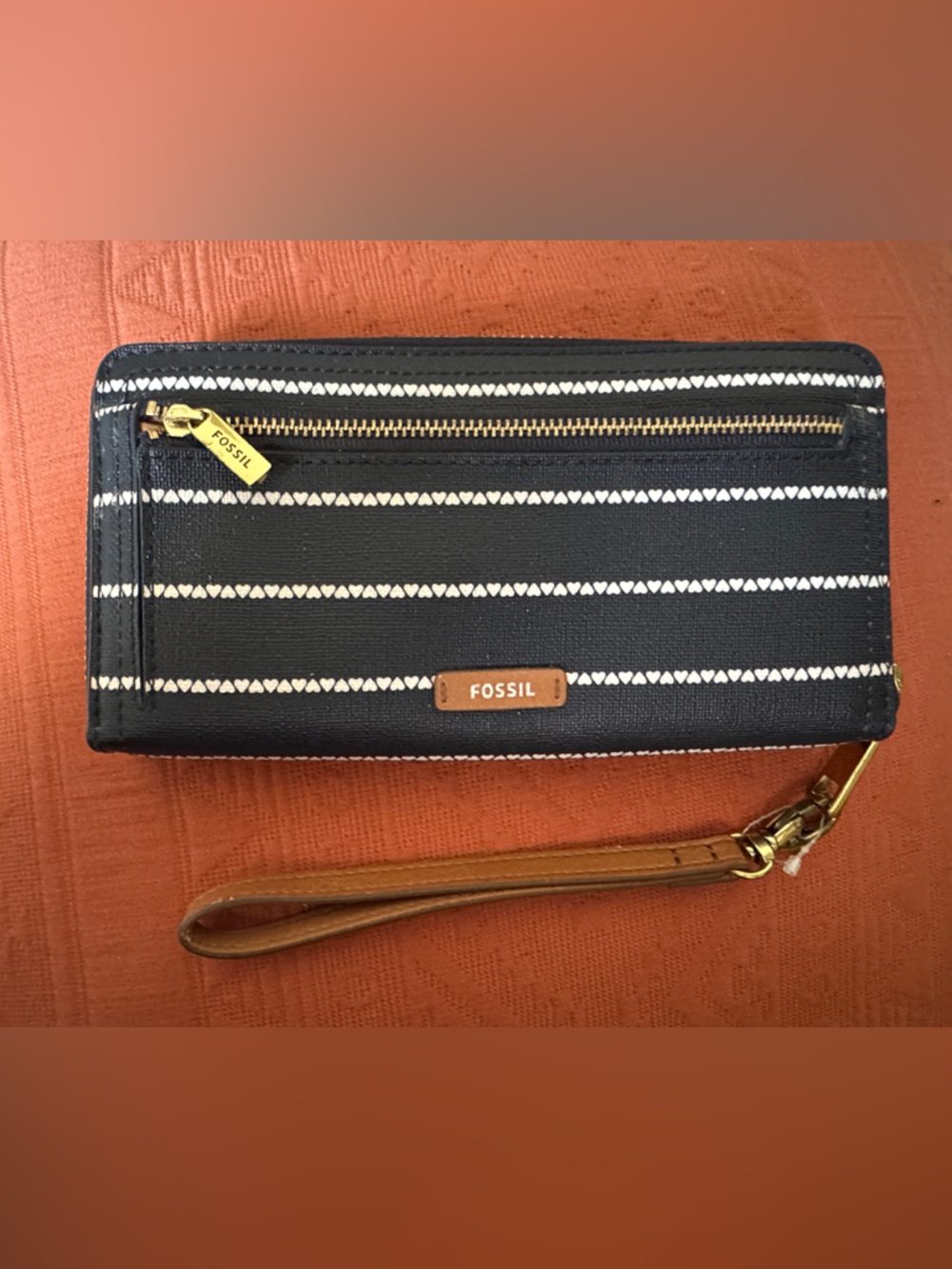 Fossil Black Zip Wallet with Brown Interior